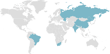 Carte mondiale des pays membres : Pays BRICS