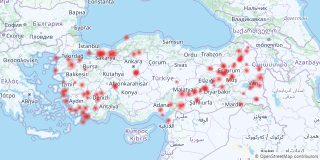 Régions touchées par le séisme en Turquie