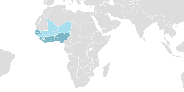 Carte mondiale des pays membres : CEDEAO - Communauté économique des États d'Afrique de l'Ouest