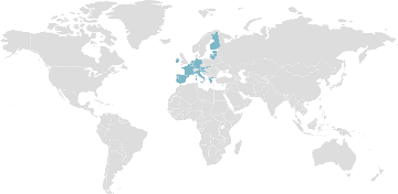 Carte mondiale des pays membres : UEM - Union monétaire européenne