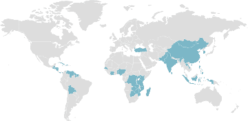 Carte mondiale des pays membres : G33 - Groupe des Trente-trois pays en développement