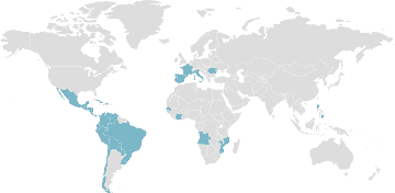 Carte mondiale des pays membres : Union latine