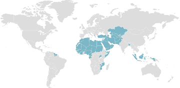 Carte mondiale des pays membres : OCI - Organisation de la Coopération Islamique