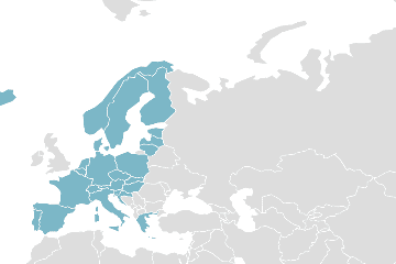 Carte mondiale des pays membres : États Schengen